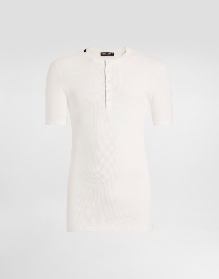 Tričko Dolce & Gabbana Ribbed Serafino Cotton T-shirt Biela | G8QX6TG7P0DW0001