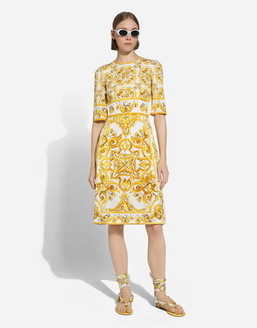 Šaty Dolce & Gabbana Majolica-print Silk Charmeuse Midi Dress Žltá | F6ADSTHPABLHG3TN, 2