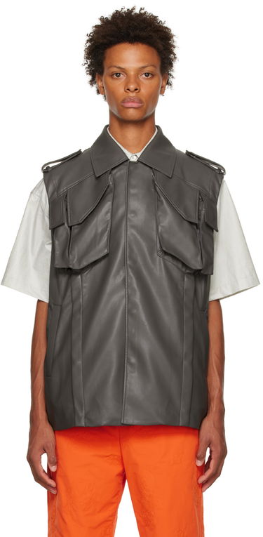 Vesta Feng Chen Wang Feng Chen Wang Vented Faux-Leather Vest Šedá | FMF14VS04, 0