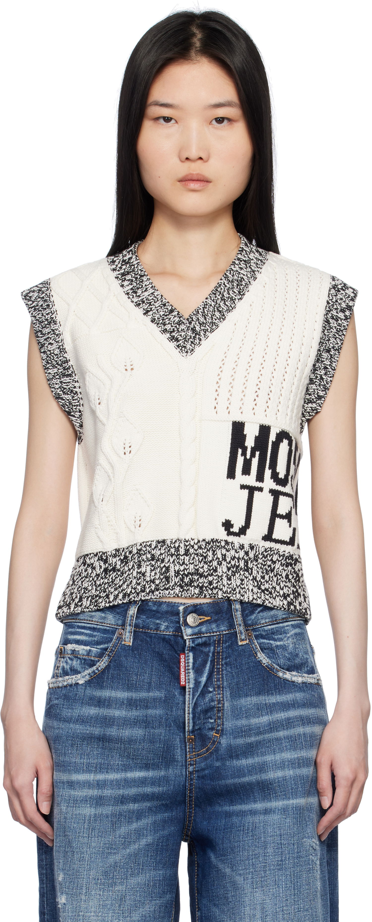 Sveter Moschino Moschino Jeans Urban Knit Vest Biela | 251K10886, 0