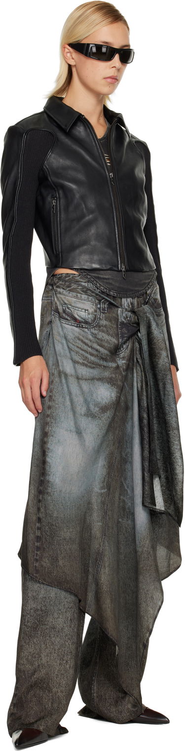 Bunda Diesel Leather Jacket with Ribbed Knit Sleeves Čierna | A15373 0AJIR, 3