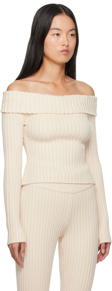 Sveter GUIZIO Guizio Thalia Off Shoulder Ribbed Knit Sweater Hnedá | F24108S045, 4