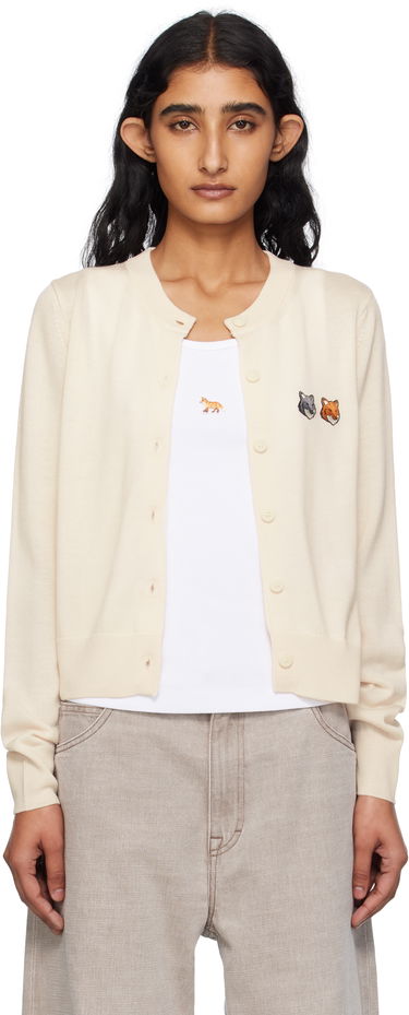 Sveter MAISON KITSUNÉ Maison Kitsuné Double Fox Head Patch Cardigan Béžová | OW051CFKT1036, 0