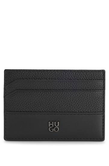 Peňaženka BOSS Leather card holder with stacked-logo trim Čierna | 50548764