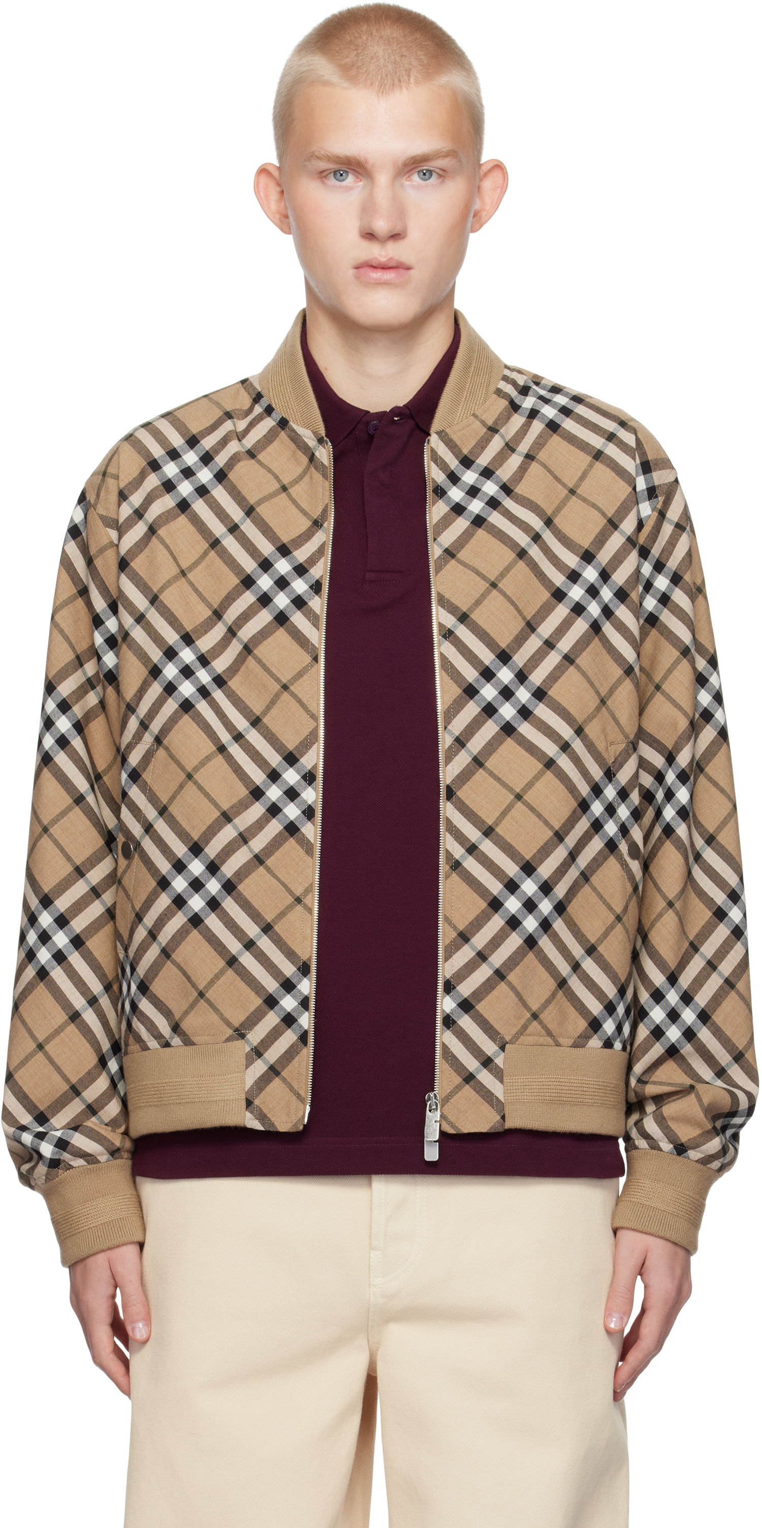 Bomber bunda Burberry Wool Blend Bomber Jacket Béžová | 8092963, 0