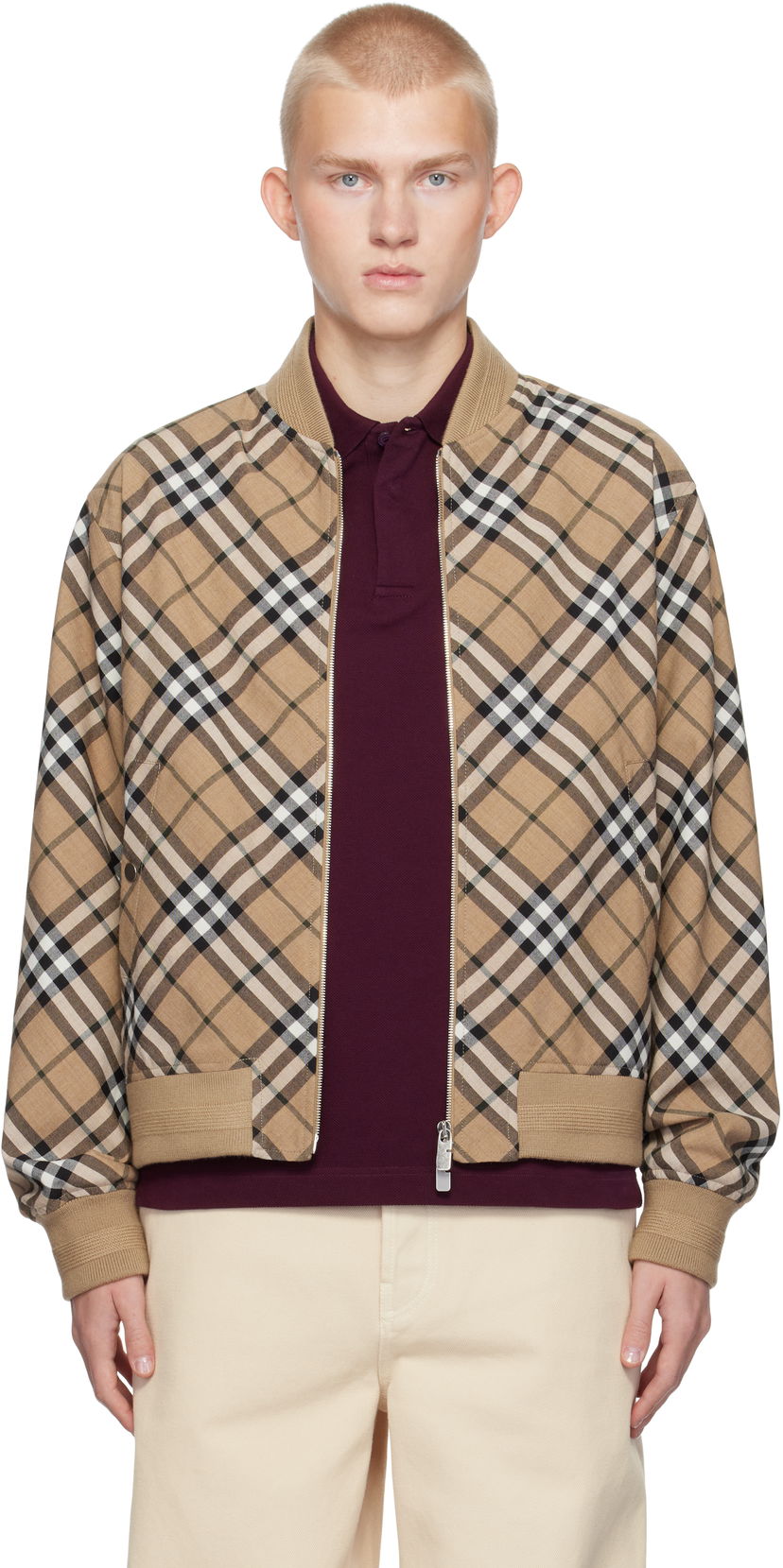 Bomber bunda Burberry Wool Blend Bomber Jacket Béžová | 8092963