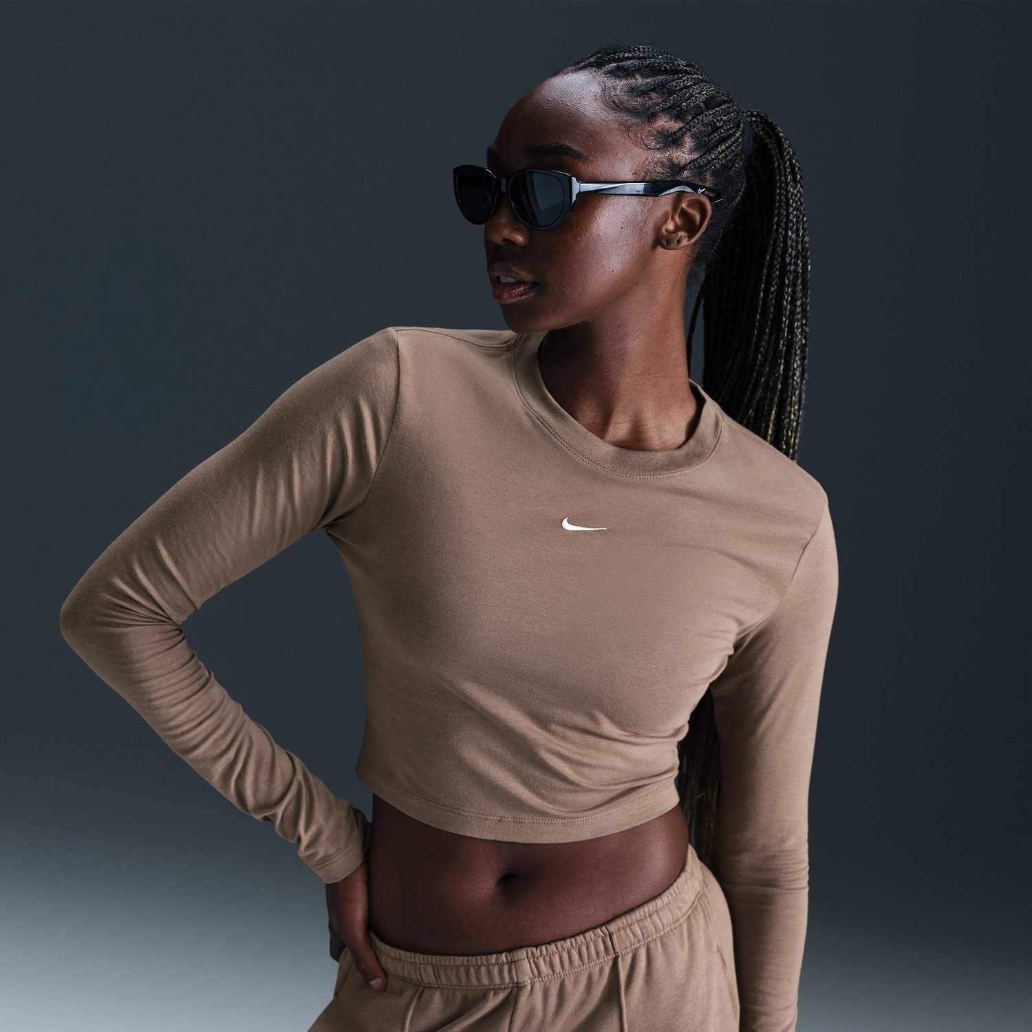 Crop Top Nike Sportswear Chill Knit Cropped Long Sleeve Top Hnedá | HF5322-214, 0