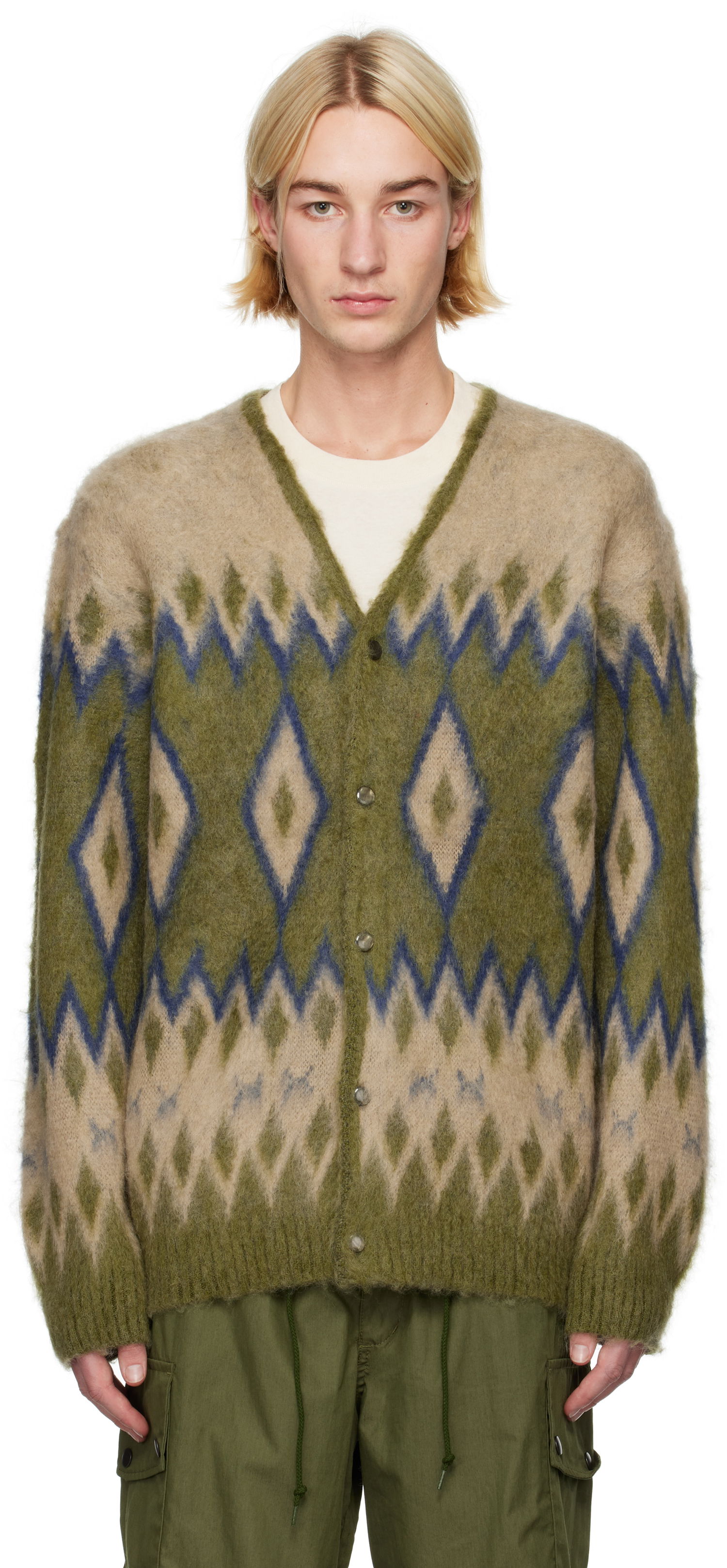 Sveter Needles Cardigan Mohair Diamond Zelené | PU310, 0