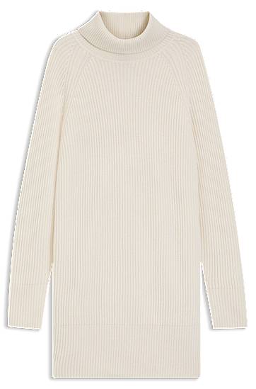 Šaty BOSS Ribbed Rollneck Sweater Dress in Virgin Wool and Cashmere Biela | 50548795