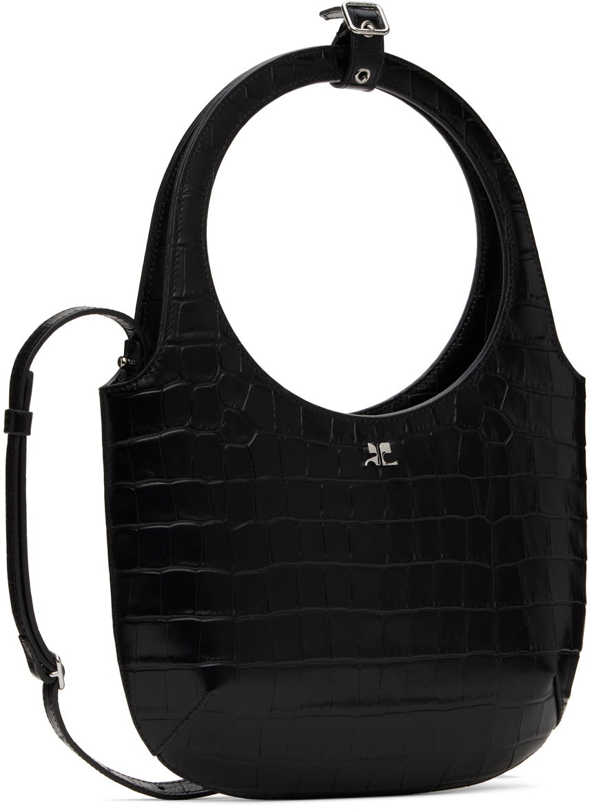 Taška cez rameno Courrèges Croc-Stamped Leather Shoulder Bag Čierna | 224GSA102CR0060, 1