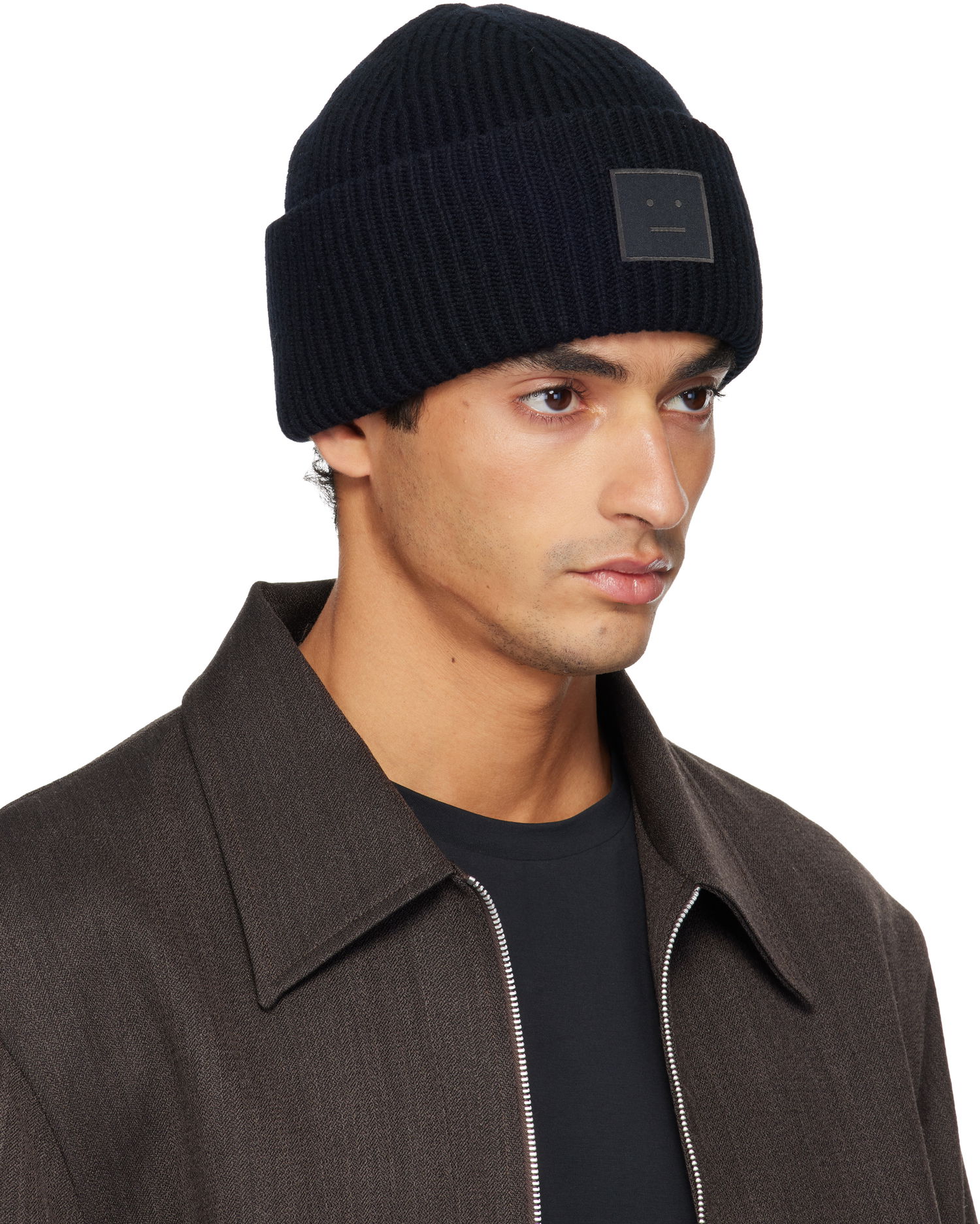 Kulicha Acne Studios Ribbed Face Logo Beanie Navy | C40425-, 1