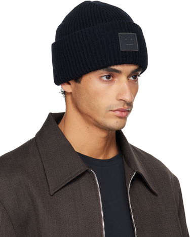 Kulicha Acne Studios Ribbed Face Logo Beanie Navy | C40425-, 1