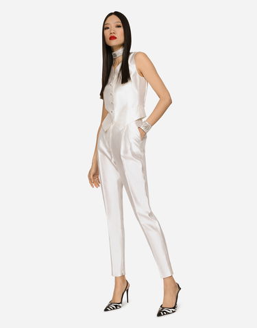 Nohavice Dolce & Gabbana Dolce & Gabbana Shantung Silk Pants Biela | FTCJDTFU1L5W3789, 1