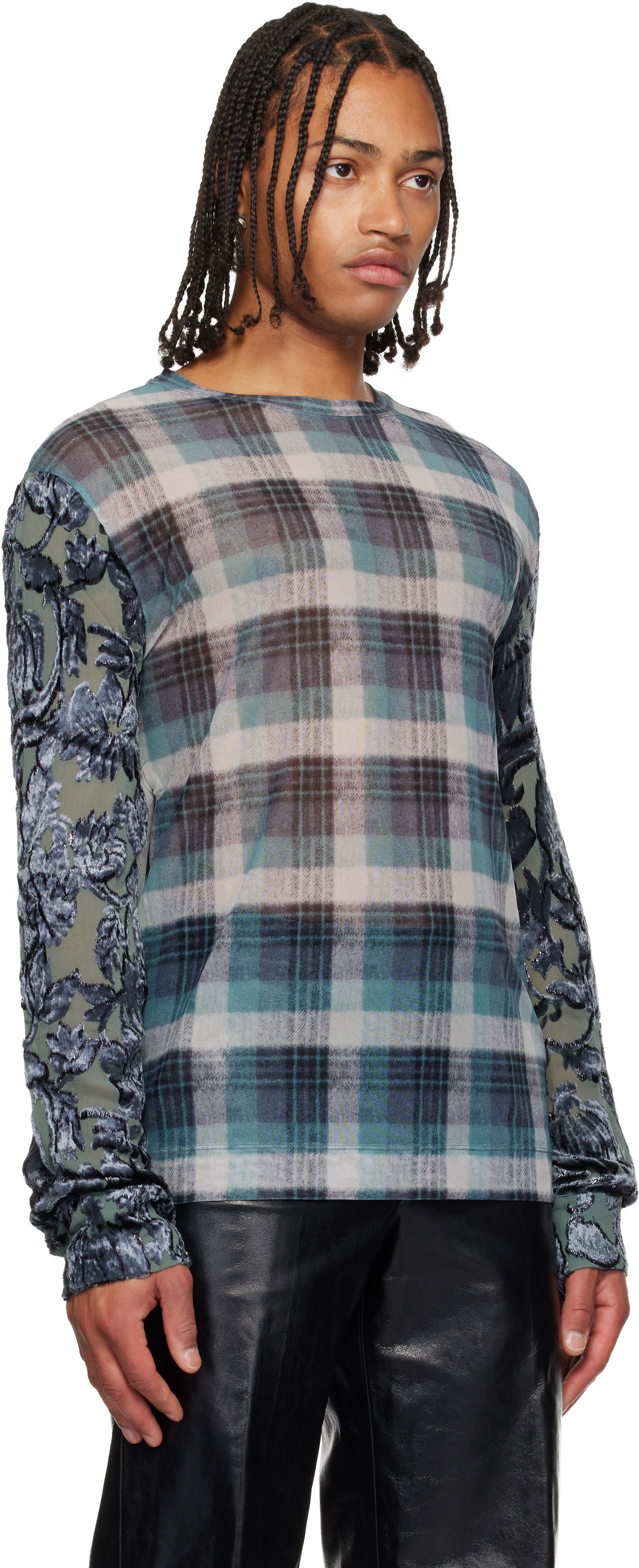 Tričko Dries Van Noten Dries Van Noten Plaid Long-sleeve with Floral Mesh Sleeves Rôznofarebný | 252-021135-2621, 1