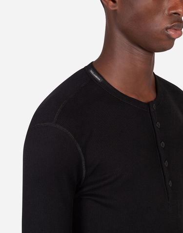 Tričko Dolce & Gabbana Dolce & Gabbana Men's Fine-Rib Cotton Granddad T-Shirt Čierna | G8LA8TFU7AVN0000, 3