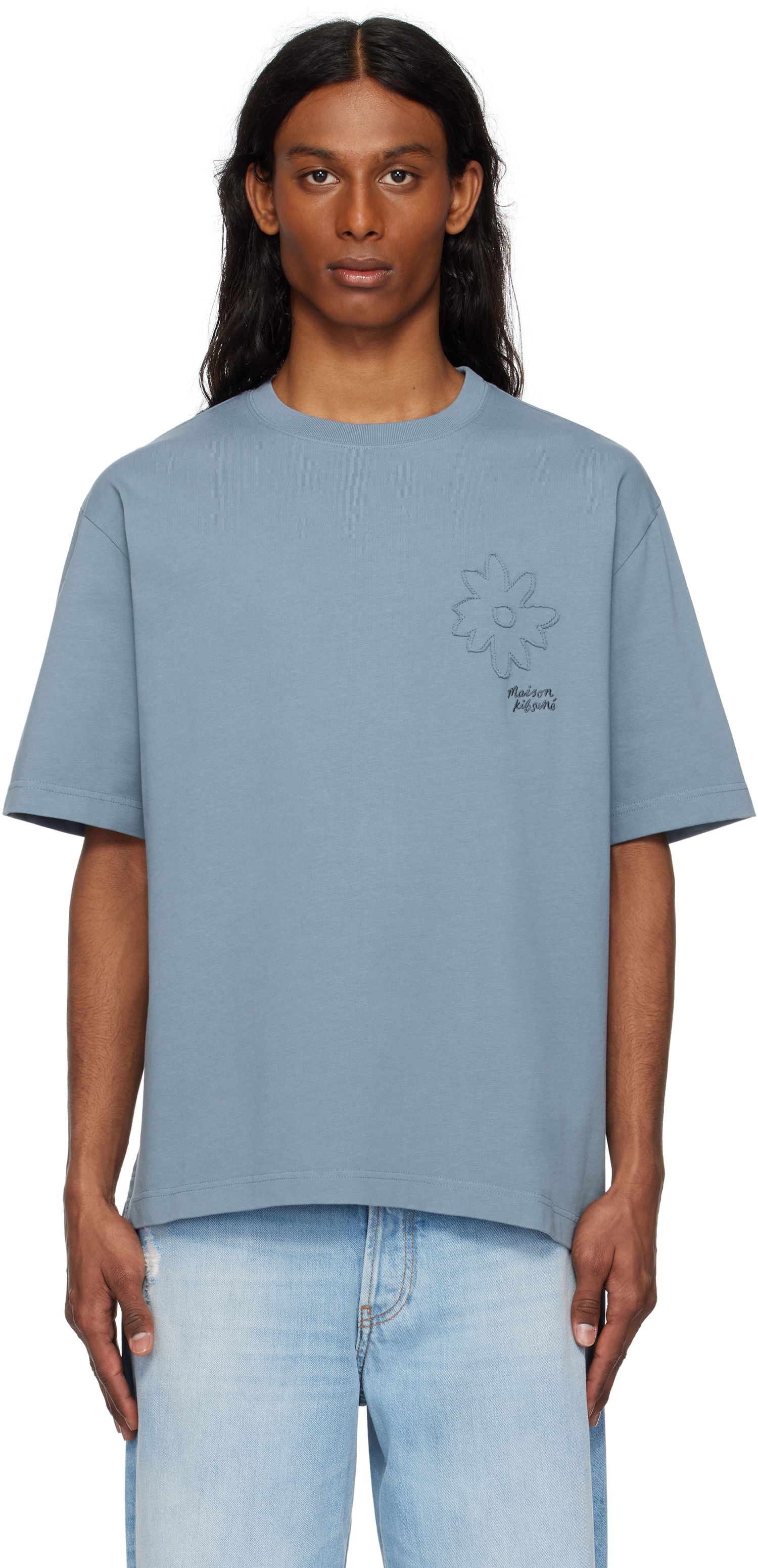 Tričko MAISON KITSUNÉ Maison Kitsuné Crafted Daisy Oversize T-Shirt Modrá | OM00124KJ7020, 0
