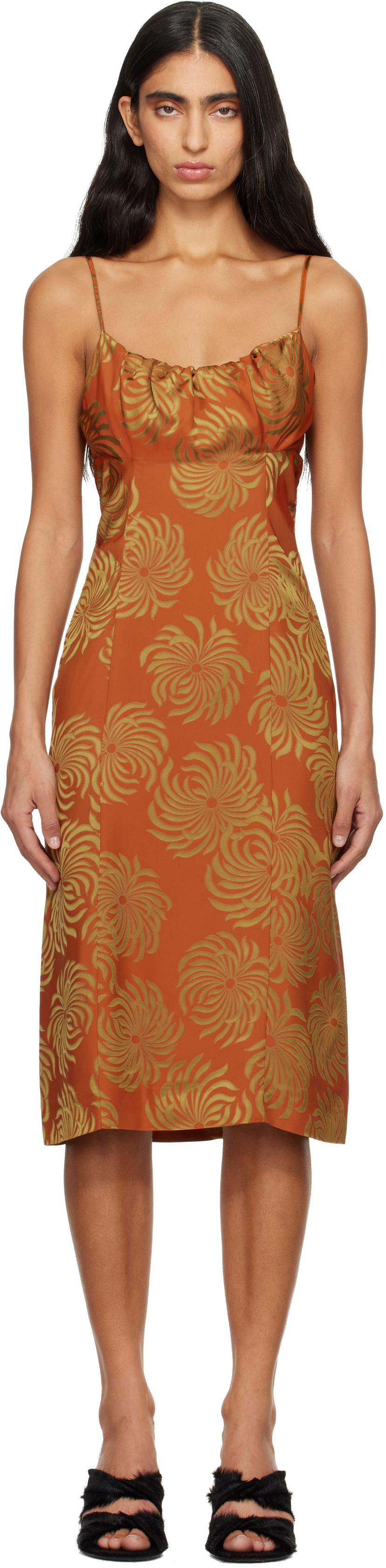 Šaty Dries Van Noten Dries Van Noten Jacquard Slip Midi Dress Oranžová | 252-011025-2140