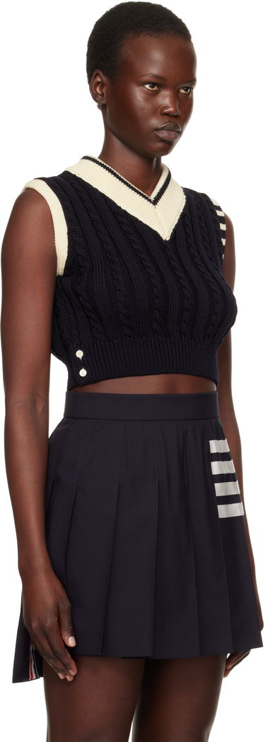 Tielko Thom Browne Classic Baby Cable Stitch Cropped Vest Modrá | FKV205A-Y1024, 1