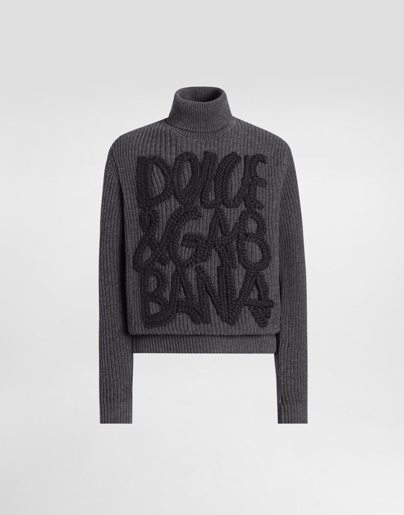 Sveter Dolce & Gabbana Dolce & Gabbana Embroidered Wool Turtleneck Sweater Šedá | GXW63ZJDVC8N0542