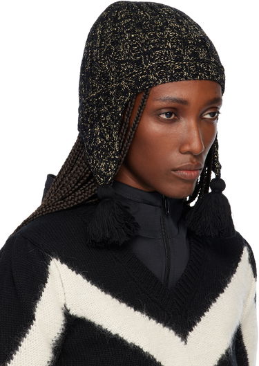 Kulicha Valentino Valentino Garavani Metallic Knit Beanie with Ear Flaps and Tassels Čierna | 7W2HB02FKAW, 1