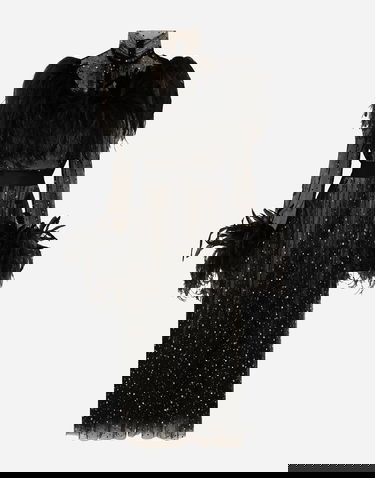 Šaty Dolce & Gabbana Calf-length Tulle Dress With Rhinestones And Feather Embellishment Čierna | F6JNQTFLSK6S0998, 0