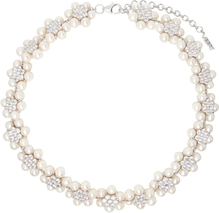 Náhrdelník VEERT Pearl And Crystal Flower Necklace Metalická | JLG0015-WG