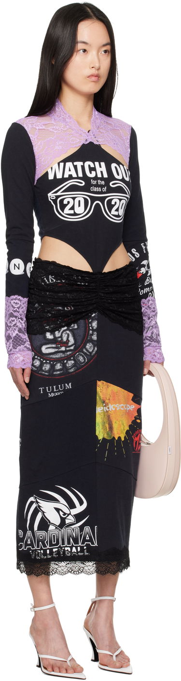 Šaty Marine Serre Marine Serre Regenerated T-Shirt & Lace Midi Dress Čierna | WDR354A UJER0003, 1