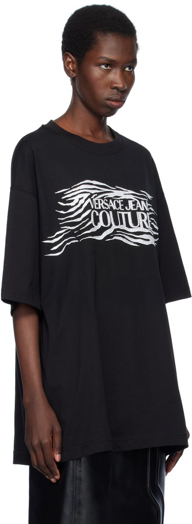 Tričko Versace Versace Jeans Couture Loose-Fit T-Shirt with Zebra Print Čierna | E78GAH6L1_EJ0001, 1