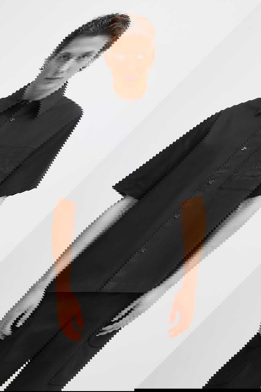 Košeľa AXEL ARIGATO Stitch Embroidered Relaxed Fit Short-Sleeve Shirt with Classic Collar Čierna | A3050001, 0