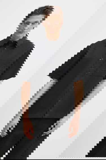 Košeľa AXEL ARIGATO Stitch Embroidered Relaxed Fit Short-Sleeve Shirt with Classic Collar Čierna | A3050001, 0