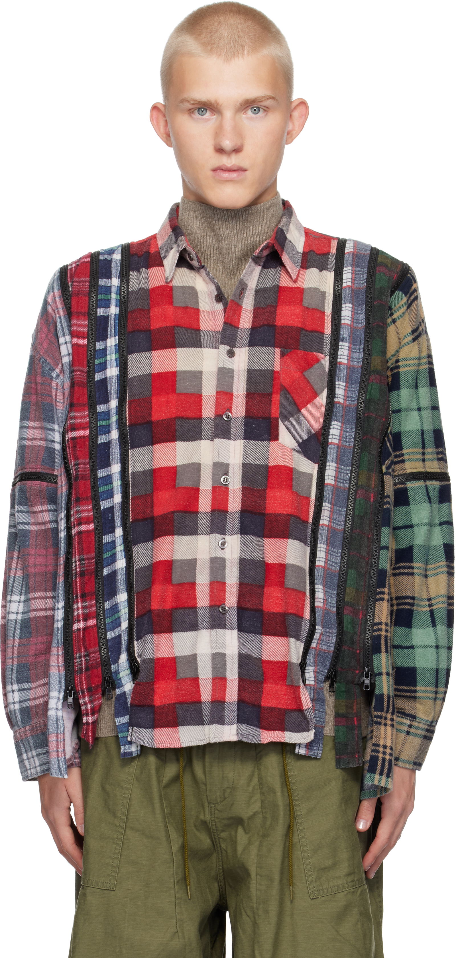 7 Cuts Zipped Flannel Wide Shirt