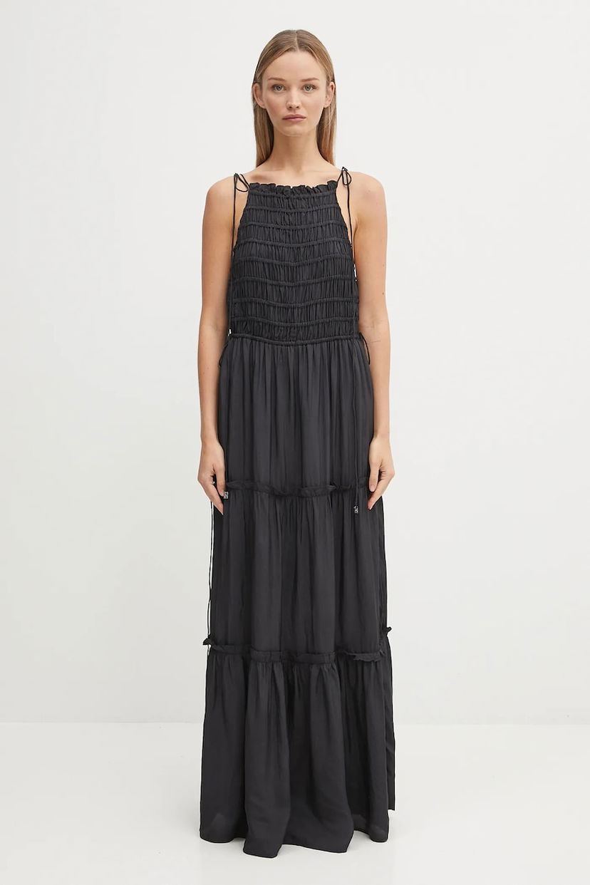 Šaty GANNI GANNI Viscose Habotai Maxi Smock Slip Dress Čierna | W0571