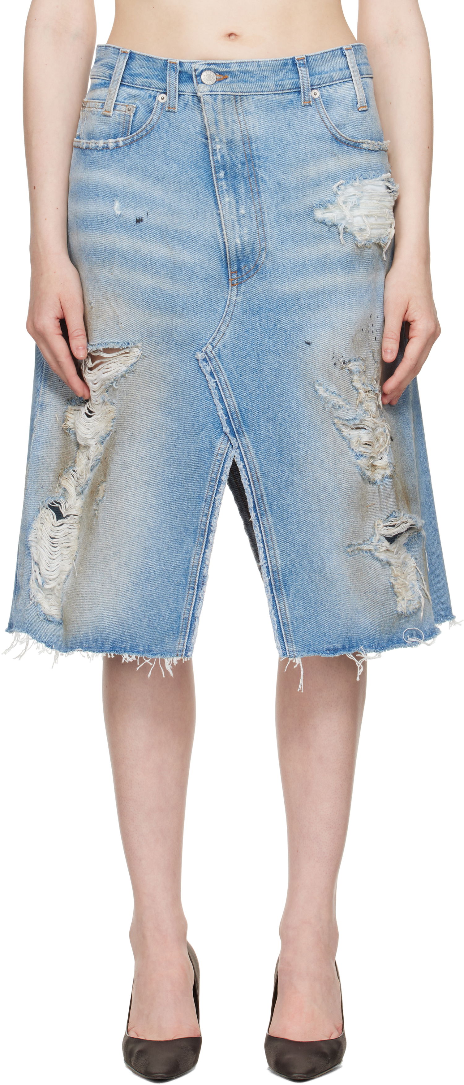 Sukňa Maison Margiela MM6 Maison Margiela Distressed Denim Midi Skirt Modrá | S62MI0034 M30018, 0
