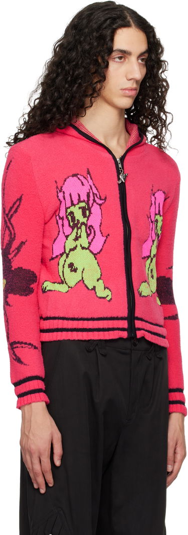 Mikina Chopova Lowena Full-Zip Graphic Knit Hoodie with Striped Trim 'My Name Is Tiny' Ružová | 5255, 1