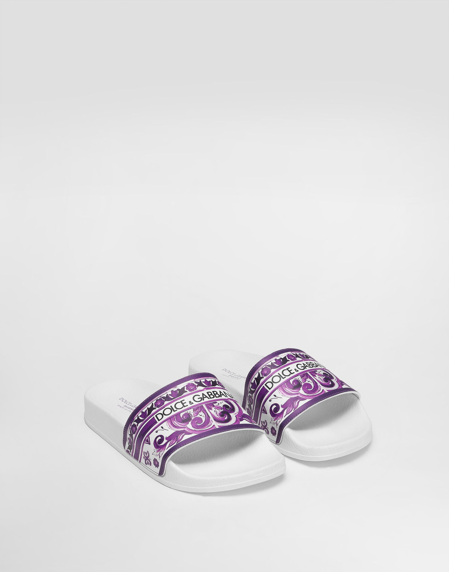 Doplnky Dolce & Gabbana Dolce & Gabbana Majolica-print Calfskin Slippers Biela | D10705A1838I03TN, 1