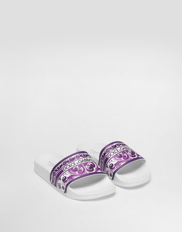 Doplnky Dolce & Gabbana Dolce & Gabbana Majolica-print Calfskin Slippers Biela | D10705A1838I03TN, 1