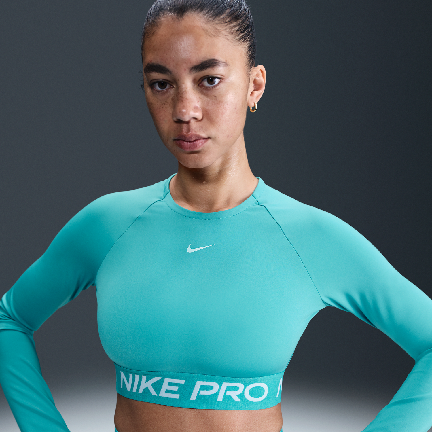 Crop Top Nike Pro Dri-FIT Long Sleeve Crop Top Tyrkysová | FV5484-345, 0