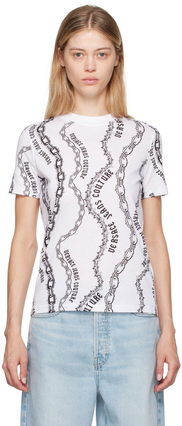 Tričko Versace Jeans Couture White & Black Chain Couture T-Shirt Biela | E77HAH613_EJS365, 0