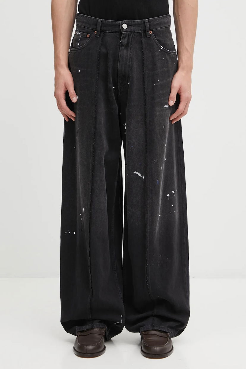 Džínsy Maison Margiela MM6 Maison Margiela Wide-Leg Distressed Paint Splatter Jeans with Front Seam Detail Čierna | SH0LA0011.M30011.966