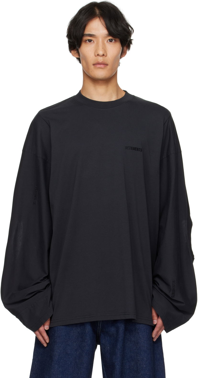 Tričko VETEMENTS VETEMENTS Logo Cut-Up Longsleeve T-Shirt Čierna | UH76LS580B