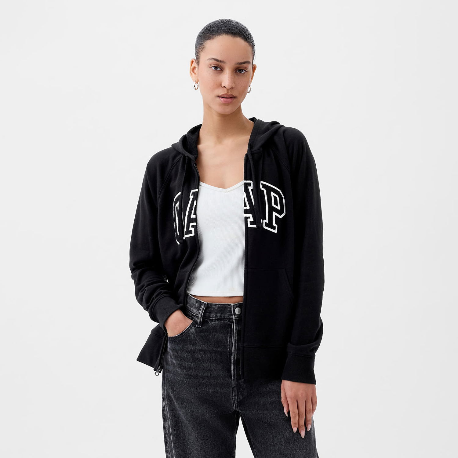 Mikina GAP Fullzip Logo Hoodie True Black V2 Čierna | 870536-05, 0