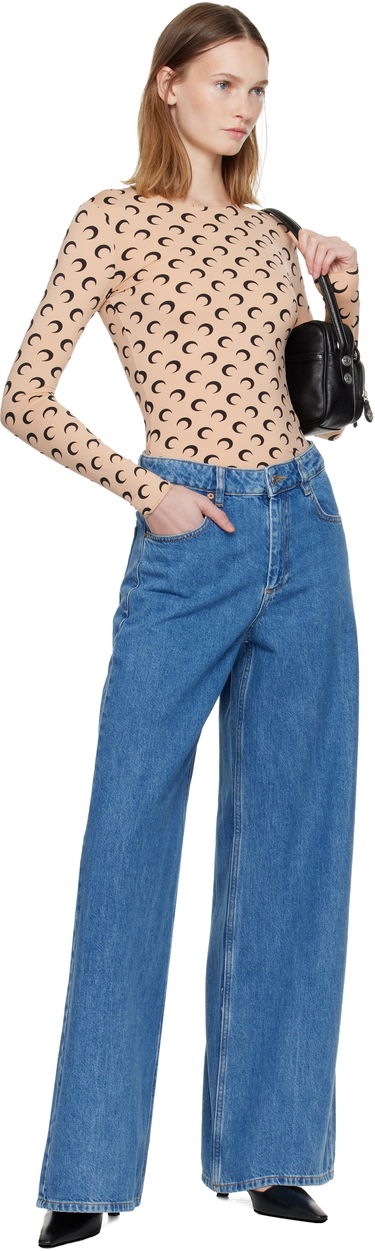 Tričko Marine Serre Marine Serre Recycled Moon Jersey Second Skin Long Sleeve Crewneck T-shirt Béžová | WTS006A CJER0001, 4