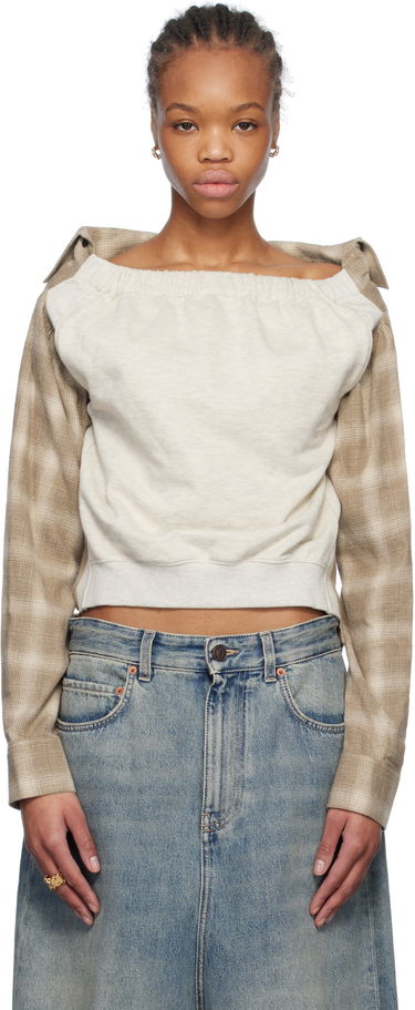 Sveter We11done We11done Check Panel Off-Shoulder Sweatshirt Béžová | WD-BL0-25-153-W-BG, 0