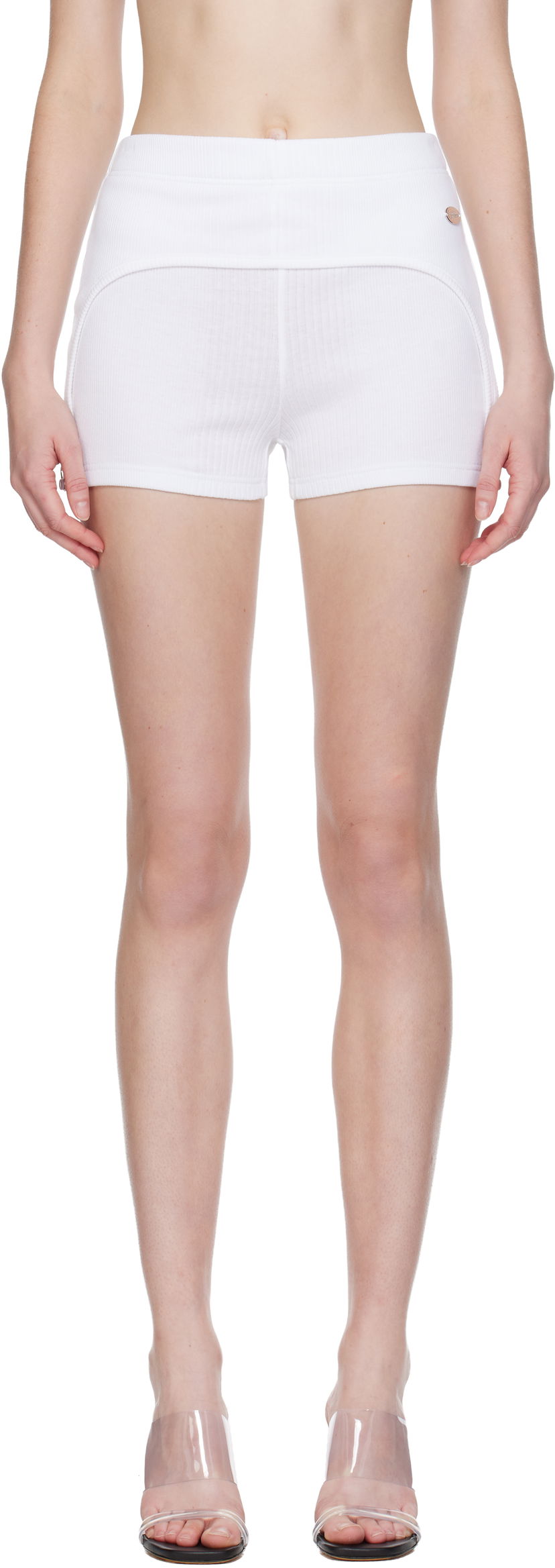 Šortky Jean Paul Gaultier 'The Garter' Ribbed Knit Mini Shorts Biela | 25/04-W-TR038-J014-01