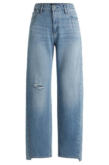 Džínsy BOSS Wide Leg Jeans with Stepped Hem Modrá | 50536589, 0