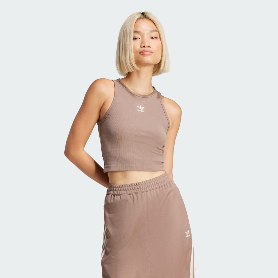 Tielko adidas Performance Essentials Ribbed Cropped Tank Top Hnedá | JC9009, 0