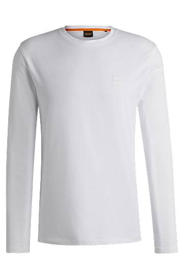 Tričko BOSS Cotton Long-Sleeve T-Shirt with Logo Patch Biela | 50512111, 0