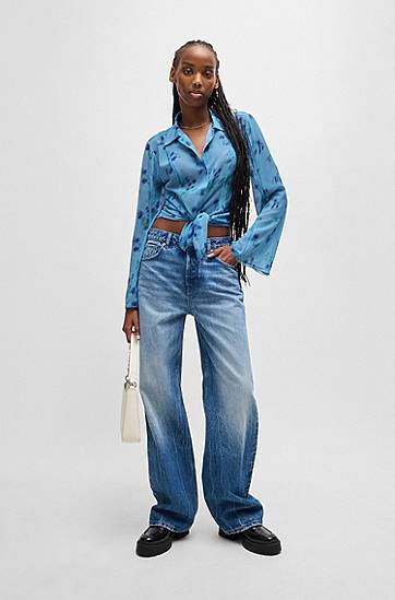 Košeľa BOSS Slim Fit Floral Print Blouse Modrá | 50531573, 1