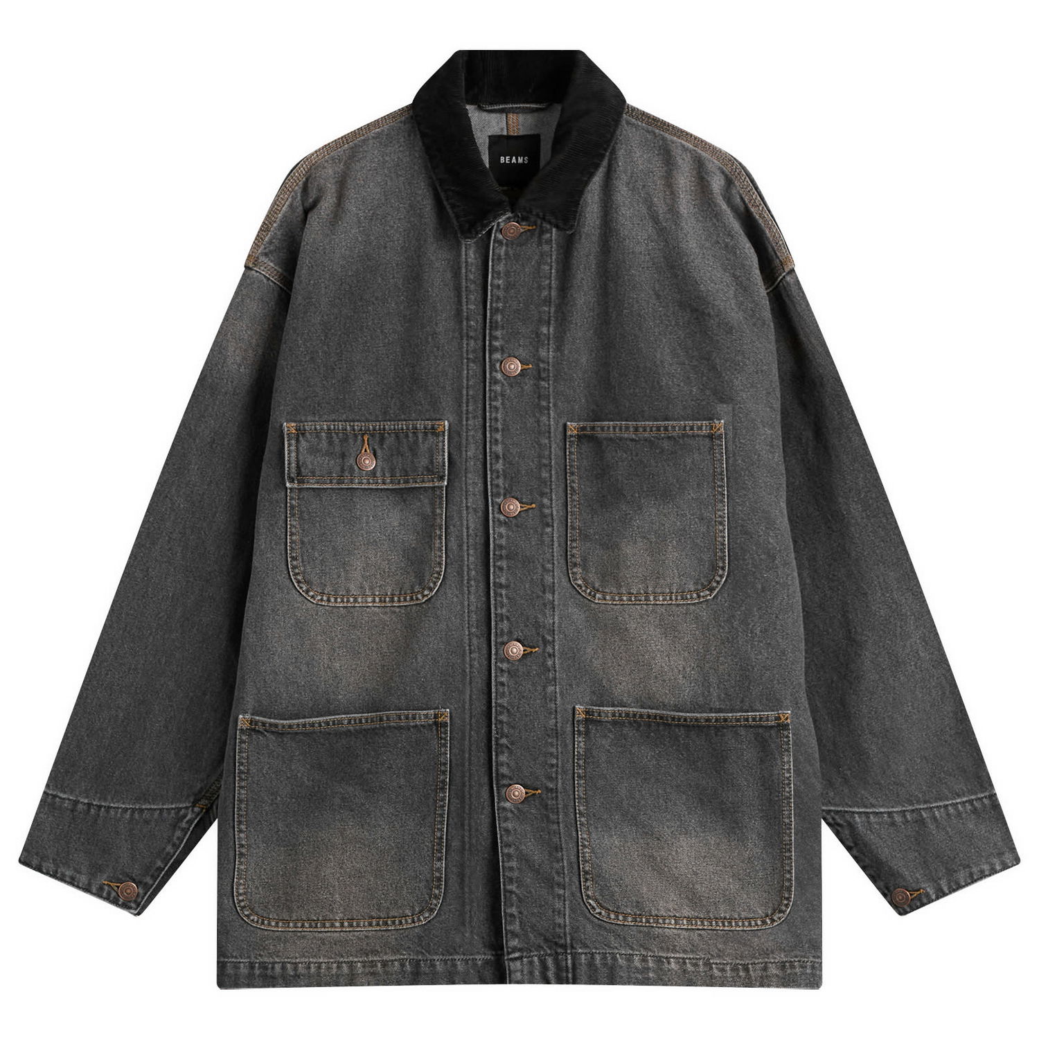 Bunda BEAMS Loose Coverall Denim Jacket, Size Small Šedá | 1118-3309-791-19, 0