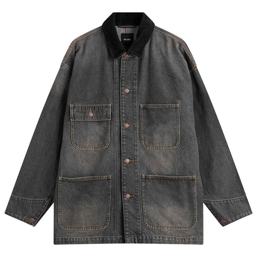 Bunda BEAMS Loose Coverall Denim Jacket, Size Small Šedá | 1118-3309-791-19